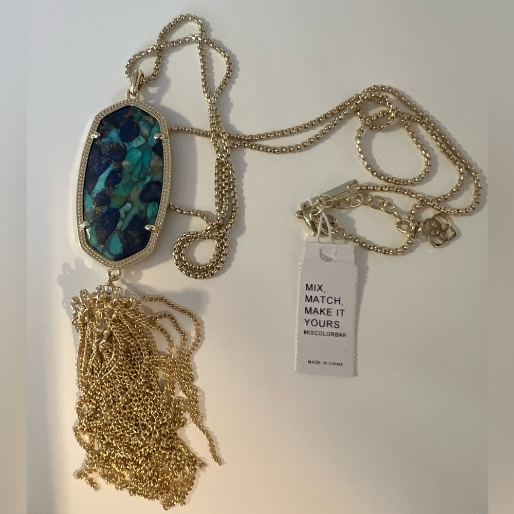 NWT Kendra Scott Rayne Necklace in Gold with Bronze Veined Turquoise Lapis